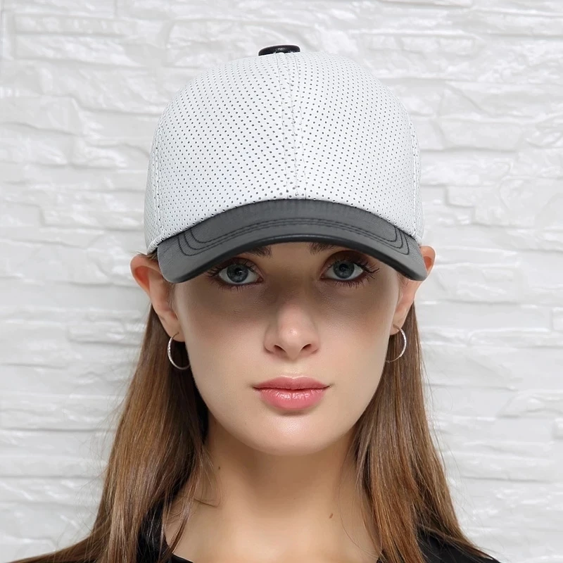 Spring 2023 Genuine Leather White Baseball Cap Female British Sports Golf Women Men Duck Tonue Hats Male Casual Punch Hockey