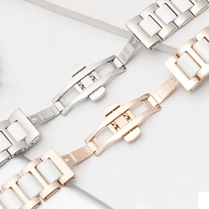 Watch Band Ceramic Bracelet in Stainless Steel Watchband Strap White Women Man Fashion Wristwatches 12 13 14 15 16 17 18 20 22mm
