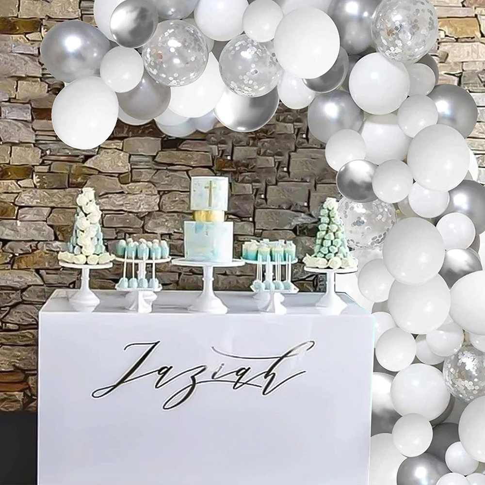 107Pcs White Silver Balloon Garland Arch Kit Wedding Baby Shower Confetti Latex Ballon Arch Set Birthday Party Globos Decoration