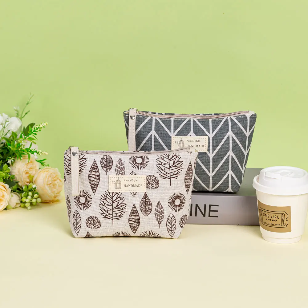 Fashion two-piece canvas cosmetic bag Portable storage wallet Multi functional travel ladies' makeup bag