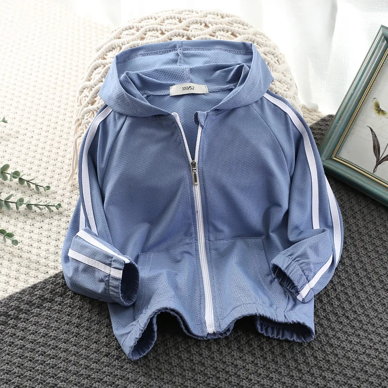 

Girl Sunscreen Jacket Boys Stripe Hooded Breathable Coat Summer Outdoor Children Causal Outwear Sun-Proof Kids Clothes