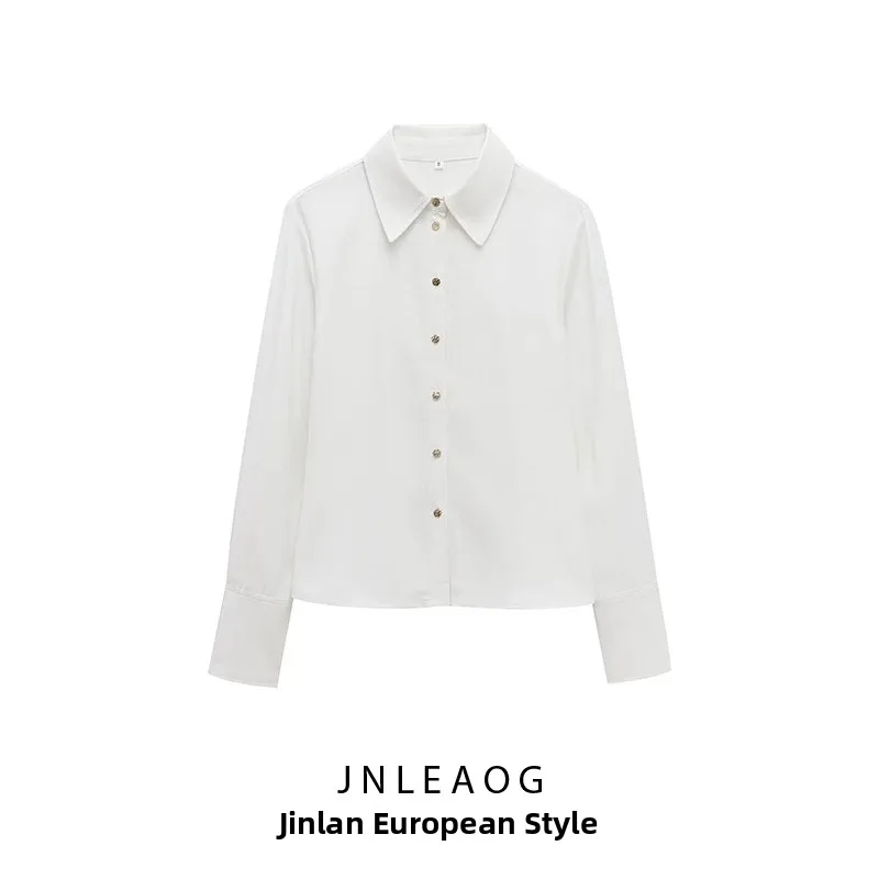 

JNLEAOG Women's irt Autumn New Sle Drifting Metal Texture Button Polyester Fiber Long Sve Girls' irt European Sle