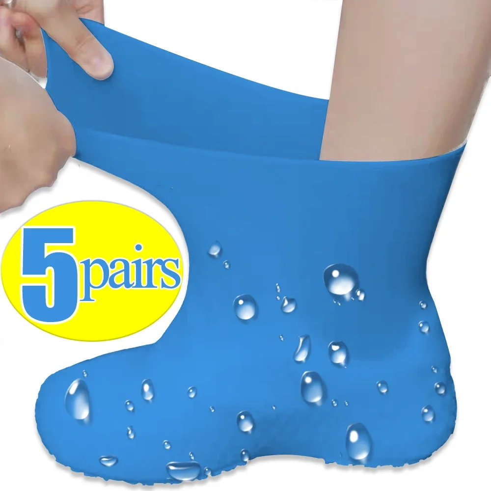 Non-Slip Latex Rain Shoe Covers Reusable Outdoor Walking Rain Boot Overshoes Accessories Blue Black WaterProof for Men and Women