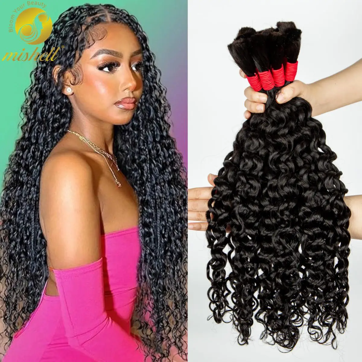 26 28 Inch Water Wave Bulk Human Hair for Braiding No Weft 100% Unprocessed Curly Human Braiding Hair Extensions for Boho Braids