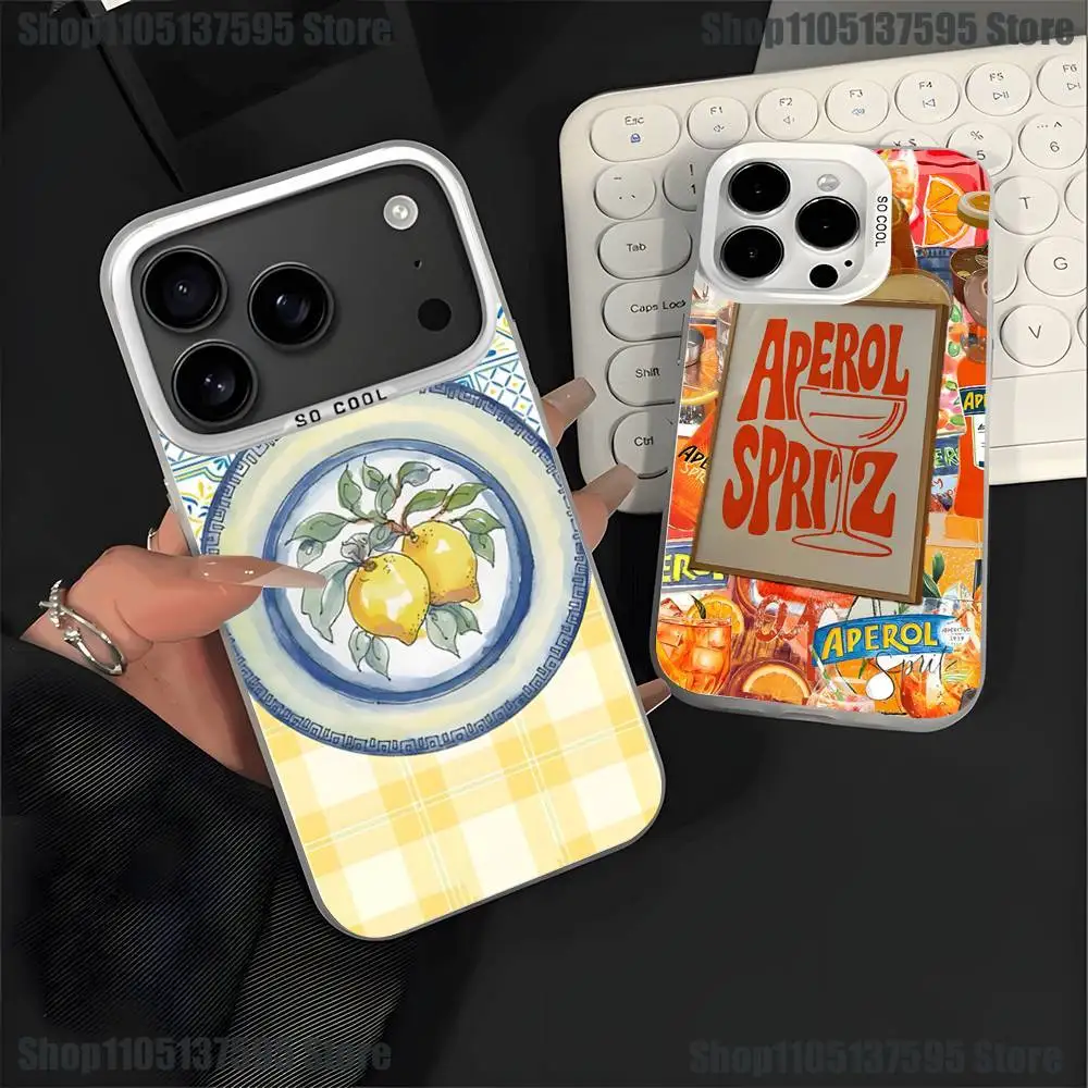 Funda de teléfono Aperol Spritz Art para iPhone 17,16,15,14,13,12,11,Pro,XS,Max,Plus,Mini,SE4,E, funda blanca mate a prueba de golpes