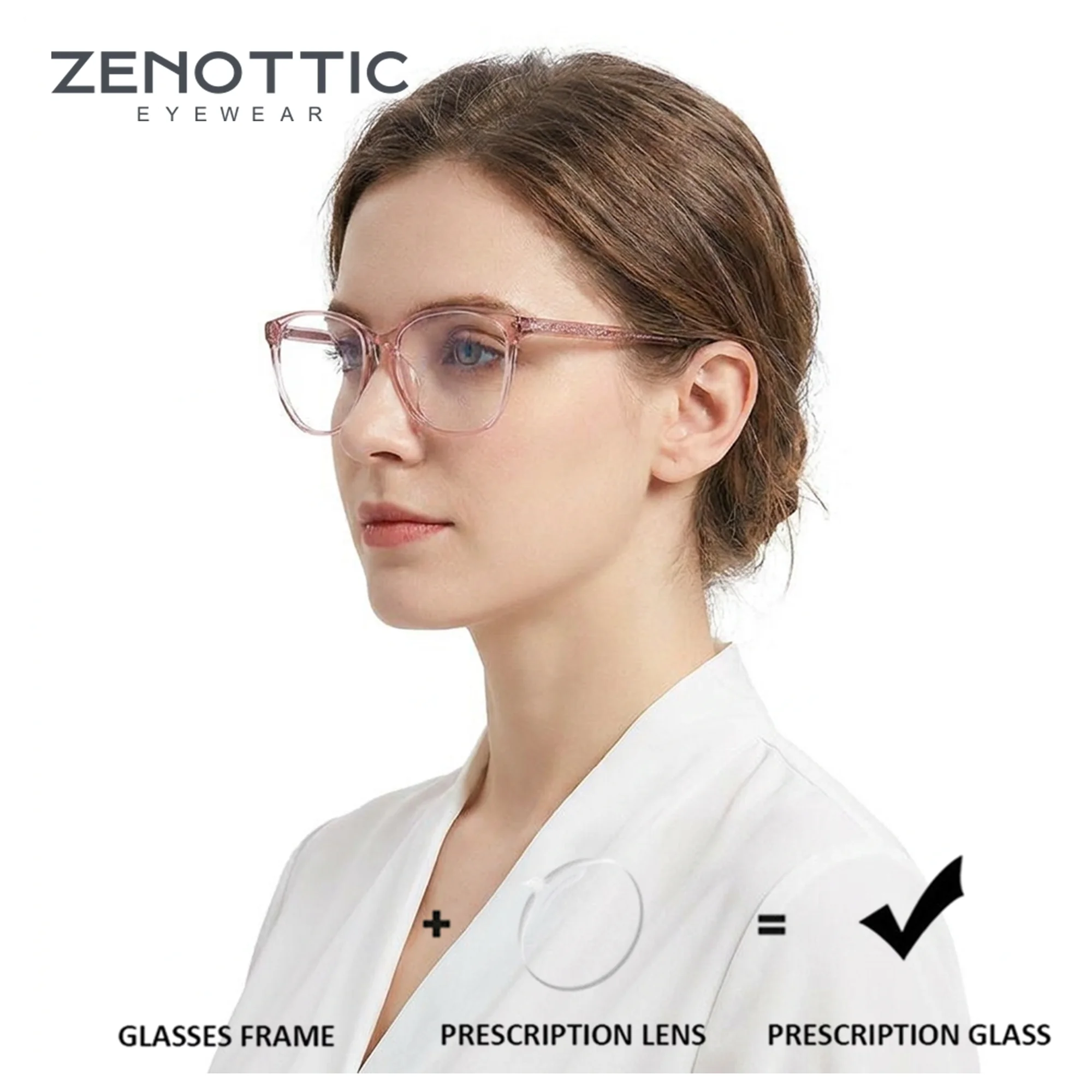 ZENOTTIC Trendy Square Acetate Prescription Glasses for Women Anti Blue Light Photochromic Custom Optical Lenses