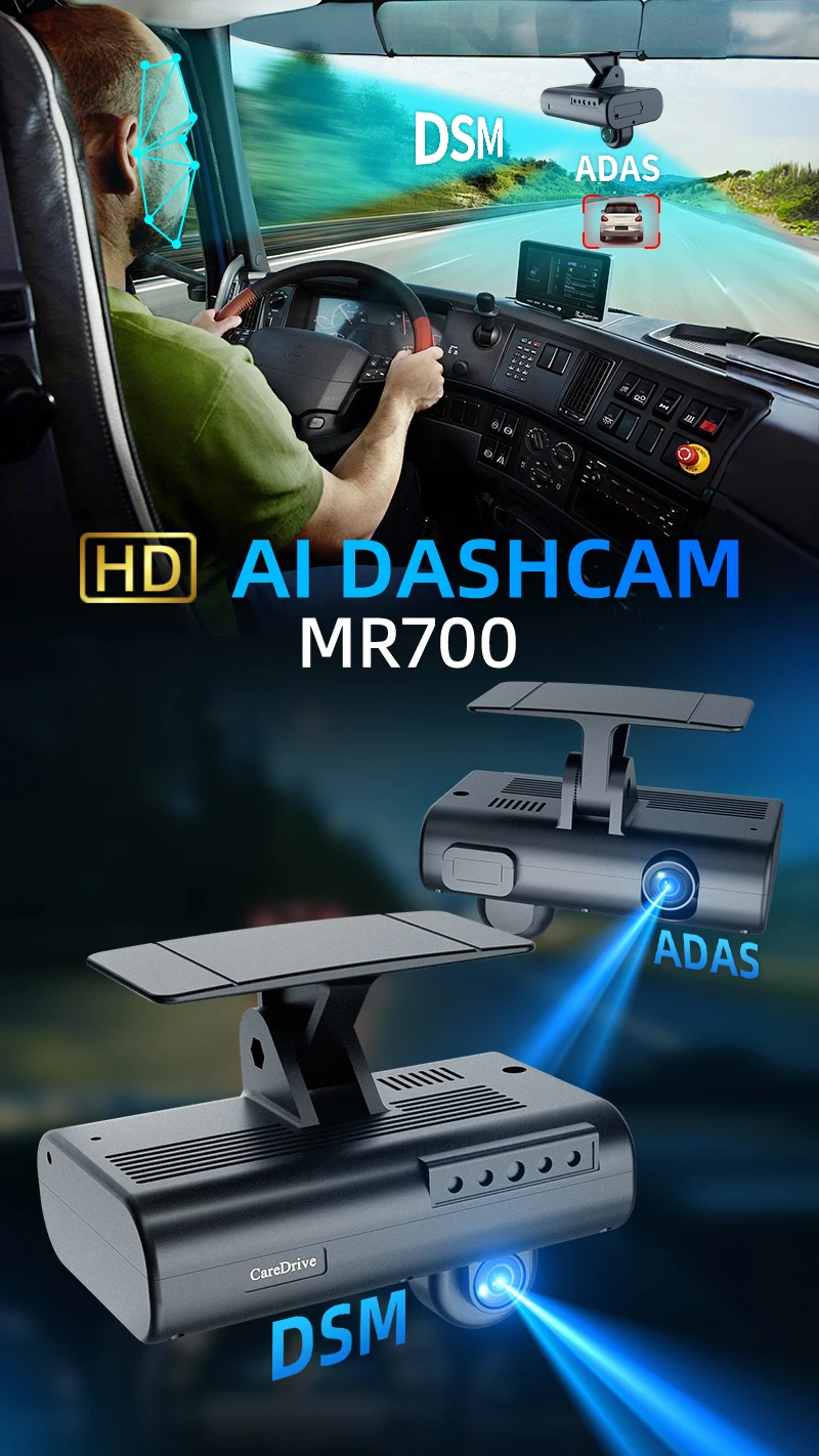 Commercial AI Dashcam Video Recorder Fleet Safety 4G LTE Real Time GPS Tracking ADAS DSM Driver Fatigue Monitoring System