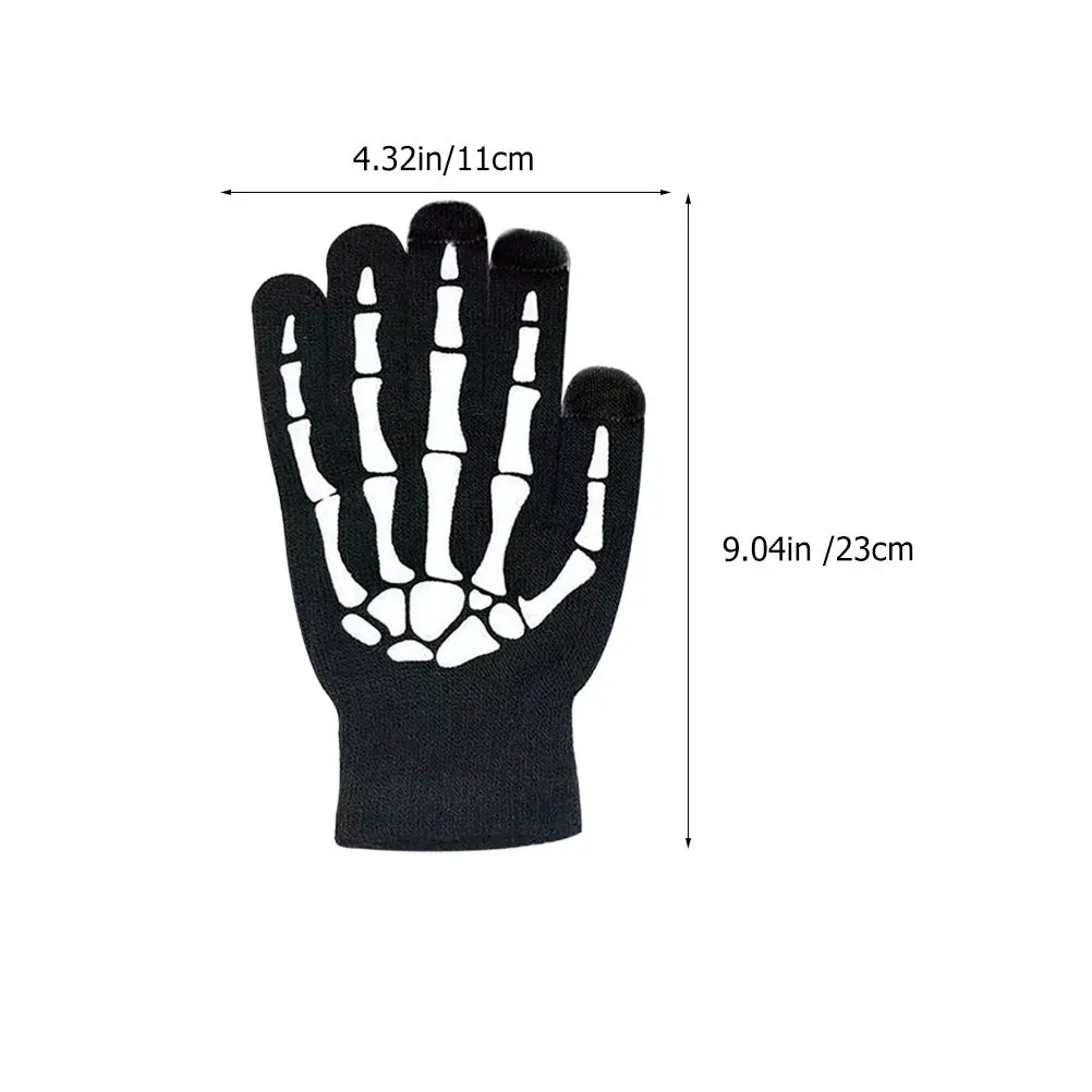 1Pair Halloween Gloves Fluorescent Glowing Skull Bone Luminous Party Favors Costume Decorative Wearable Prop