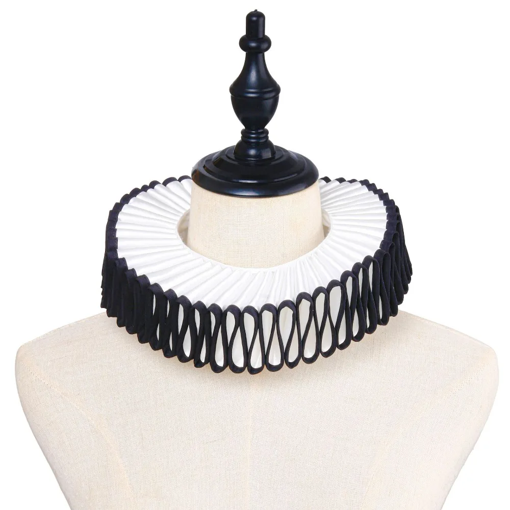 Kerah Ruffle Leher Dapat Dilepas Kerah Palsu Opera Renaisans Antik Kostum Victoria Retro Kerah Ruff Badut Sirkus