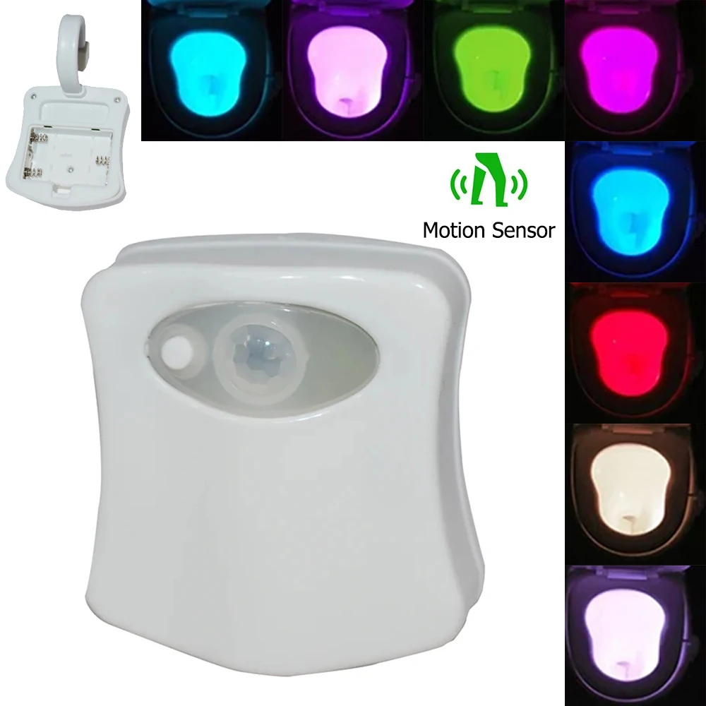 Colorful Toilet Bowl Night Light with Motion Sensor LED Lamp Barrery Powered Bathroom Nightlight Toilet Bowl Seat Backlight