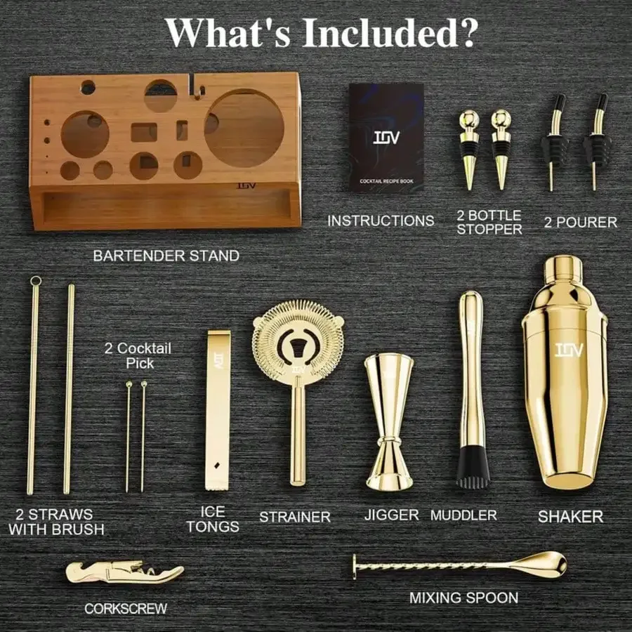 Cocktail Shaker Set Bartender Kit With Stand | Bar Set Drink Mixer Set Includes Martini Shaker, Jigger, Strainer, Mixing Spoon, Muddler, Recipe Book | Home Bar Accessories Gift Set, 304 Stainless Steel Cocktail Shaker – Perfect For Home Bars