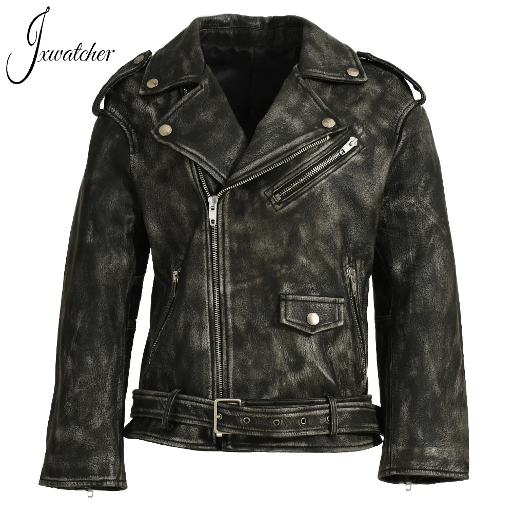 Jxwatcher-chaqueta de cuero genuino con cremallera para mujer, abrigo de piel de oveja con cinturón, estilo nuevo, primavera y otoño, 2023