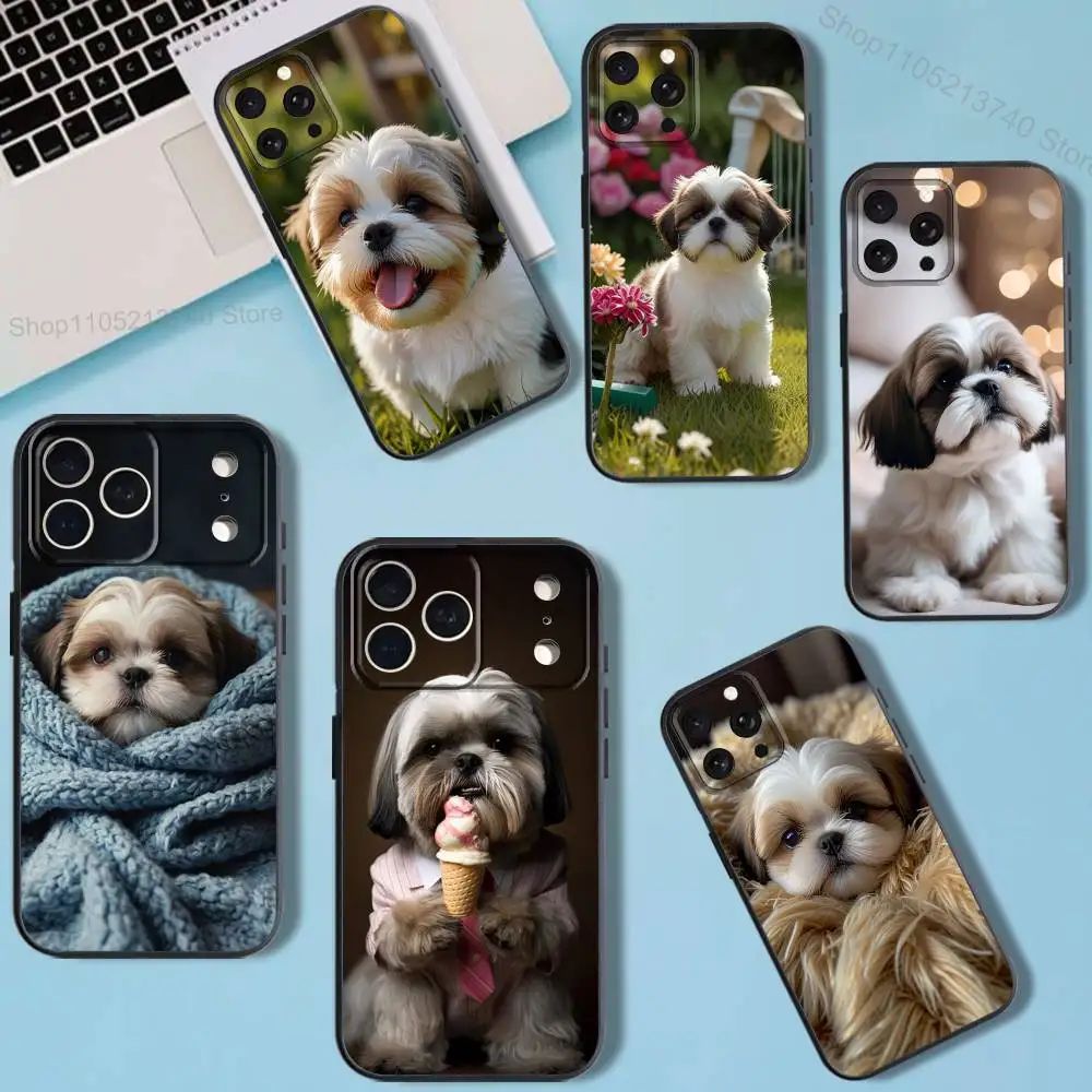 

cute Pet S-Shih Tzu Dog Phone Case For iPhone 11,17,16,14,12,15,13,Max,SE4,Plus,E,Pro,Air,Mini Black soft Cover allover print