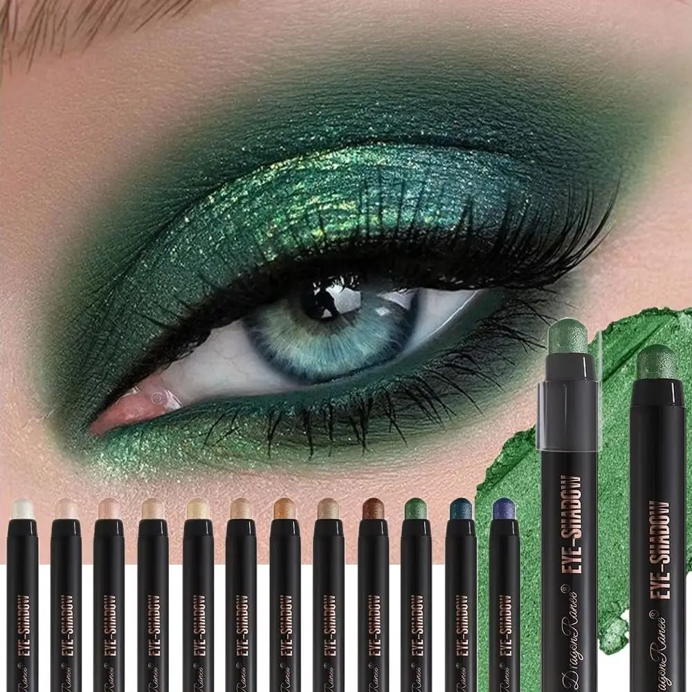 High Quality 12 Colors Eyeshadow Stick Double Head Pearlescent Smoky Eyeshadow Bling Eye-shadow Glitter Pencil Women