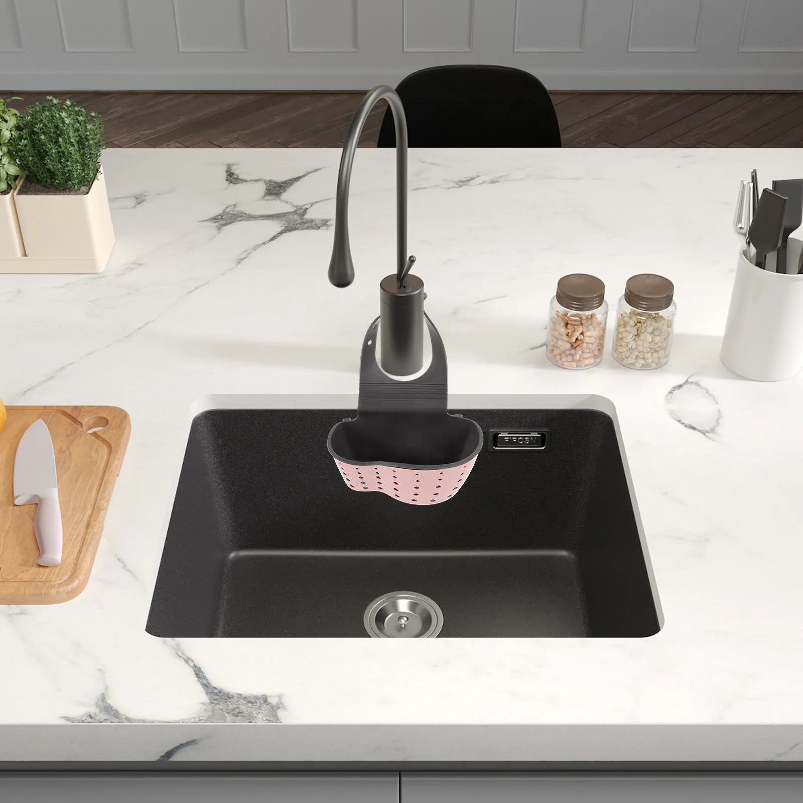 

3pcs Sink Hanging Drain Basket Double Layer Kitchen Organizer Adjustable Faucet Storage For Sponge Brush Peeler Washable