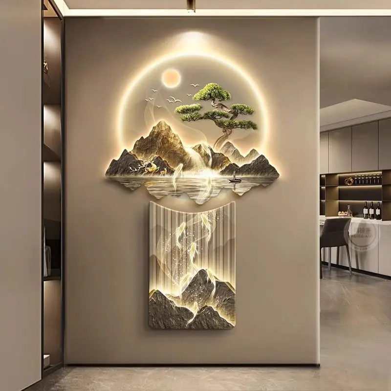 Entrance decorative painting light luxury living room corridor end hanging painting Chinese style facing the wall luminous mural
