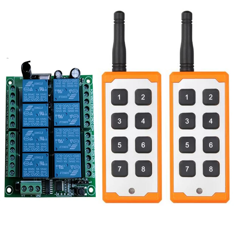 433 MHz DC 12V 24V 8 CH Channels 8CH RF Wireless Remote Control Switch Remote Control System Receiver Transmitter 8CH Relay