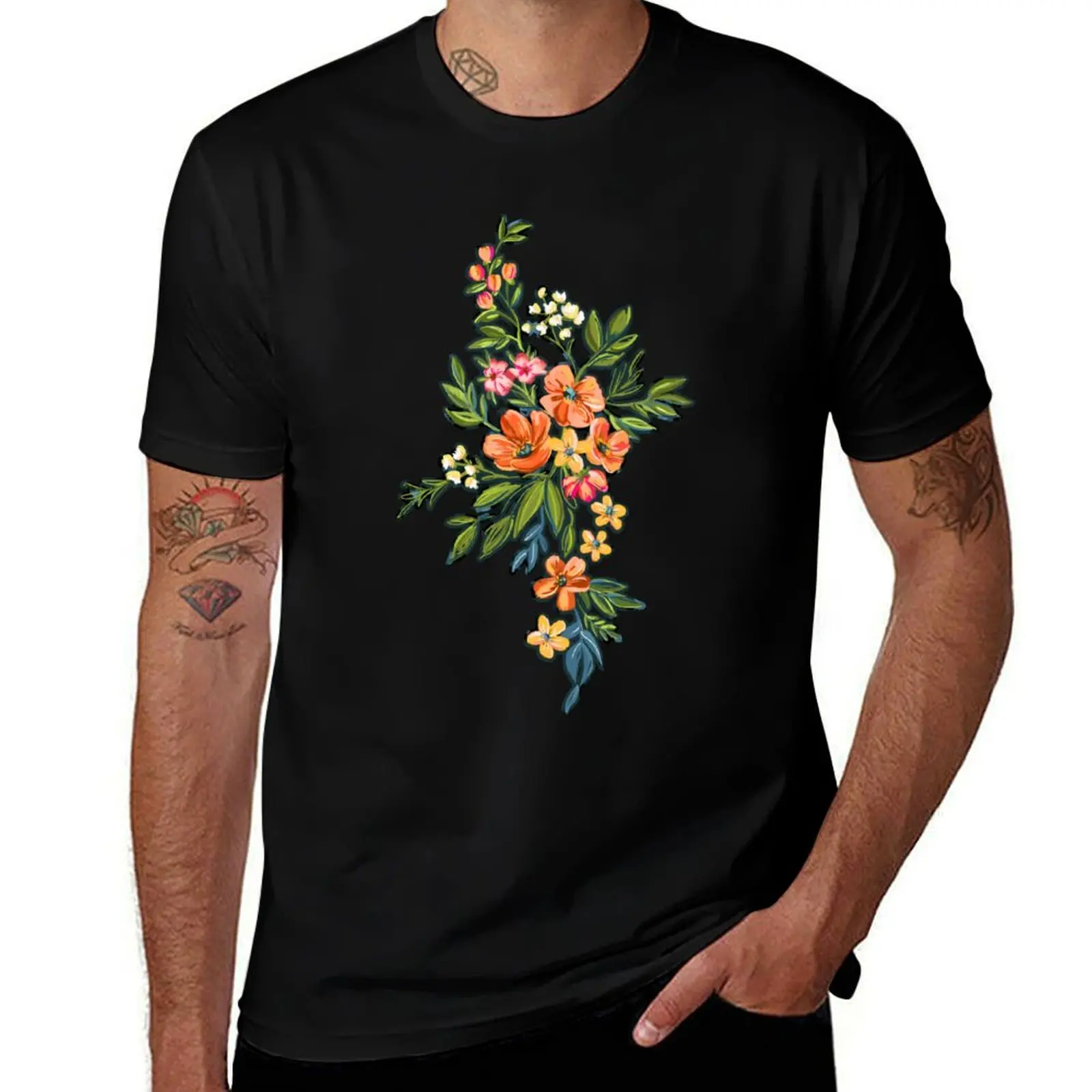 Apricot Maximalist Leopard Print Floral T-Shirt Construction Work Tee Shirt