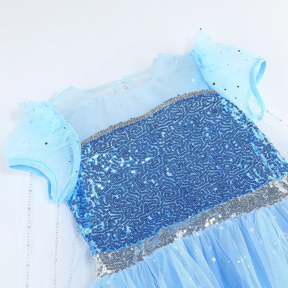 Girls Elsa Inspired Frozen Princess Costume Dress Cape Full Accessories For Halloween Birthday Party Role Play view 4