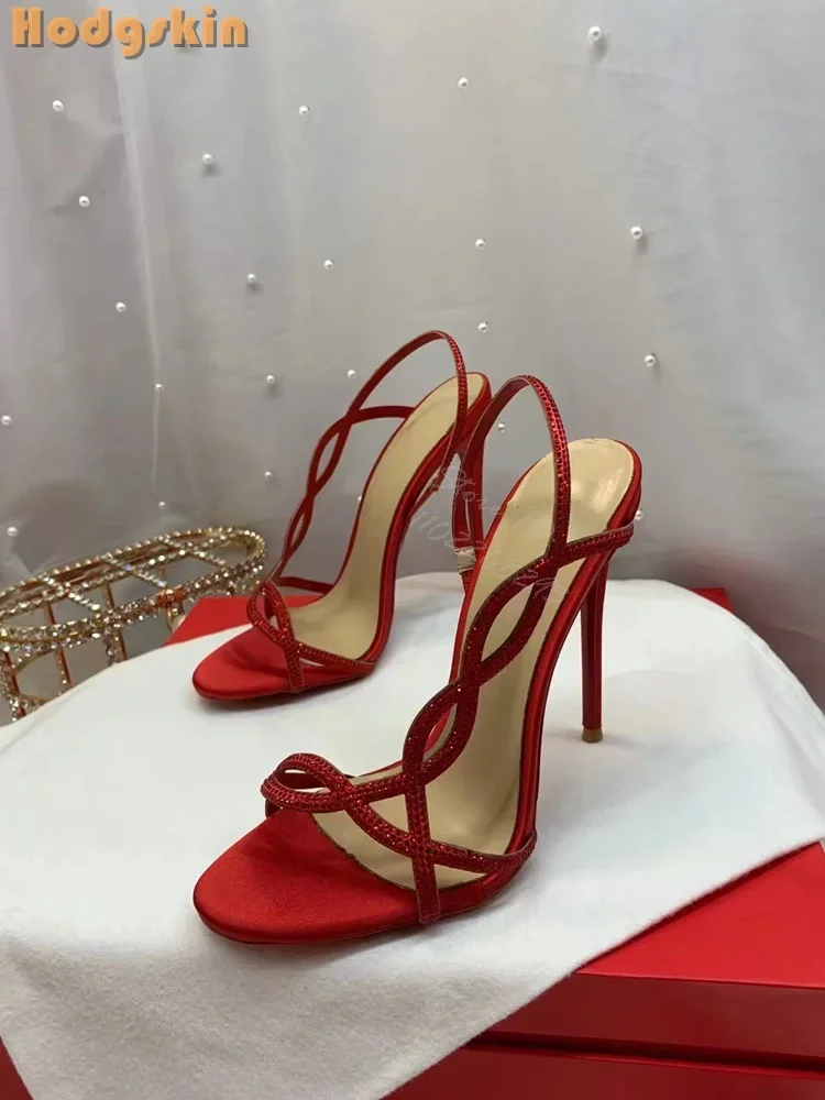 

Сандалии с кристаллами и перекрестной завязкой, однотонные женские свадебные туфли на высоком тонком каблуке с круглым носком и ремешком сзади, новинка 2023 года, свадебные туфли на шпильке