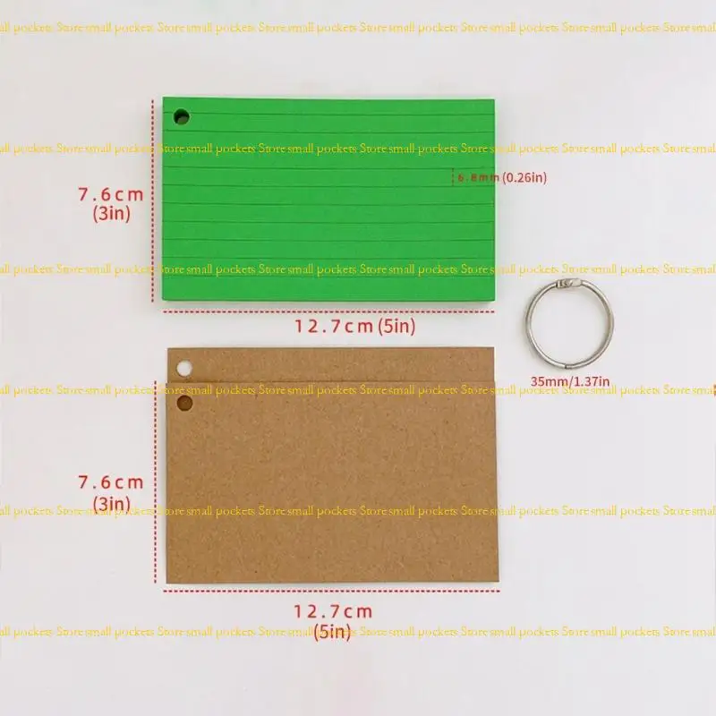 R1WD Flash Cards Revisions Cards Lined Index Cards with Binding Rings for Office