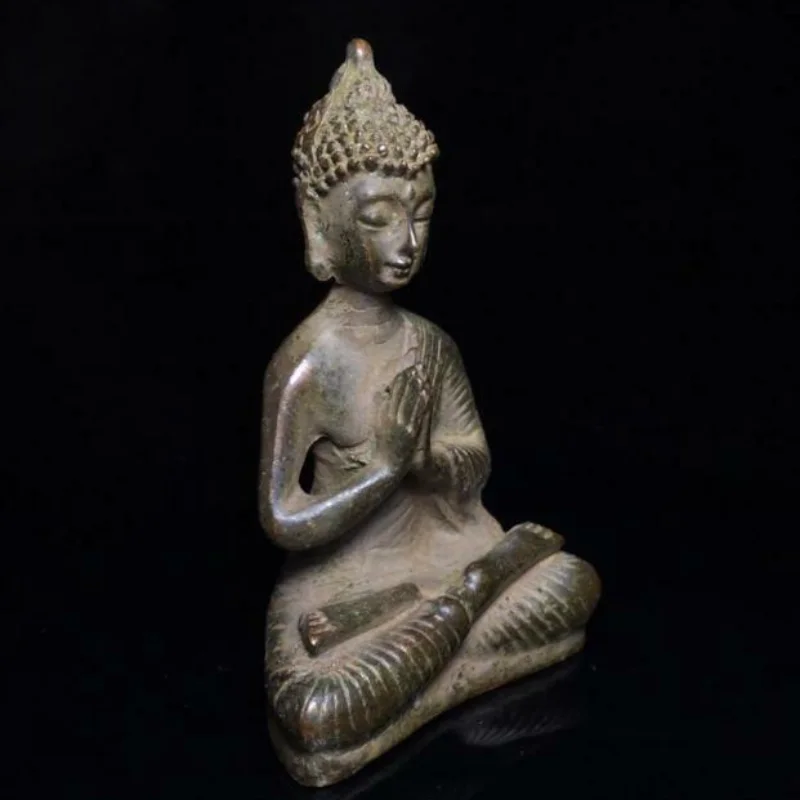 Antique Tibetan Bronze Sitting Buddha Figurine Meditation Statue Buddhist Altar Desktop Peace Home Ornament