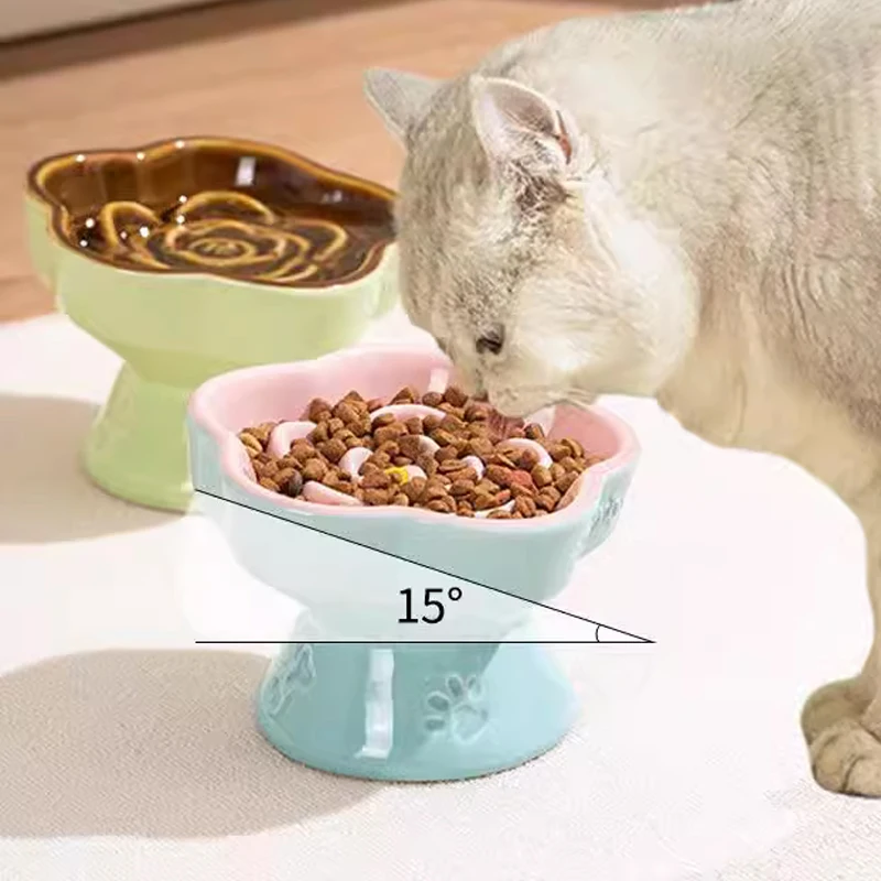 

Креативные керамические миски для питьевой воды на высоких ножках для домашних животных, защита от переворачивания шеи, медленная еда, против удушья, миска для кошек, 1 шт.