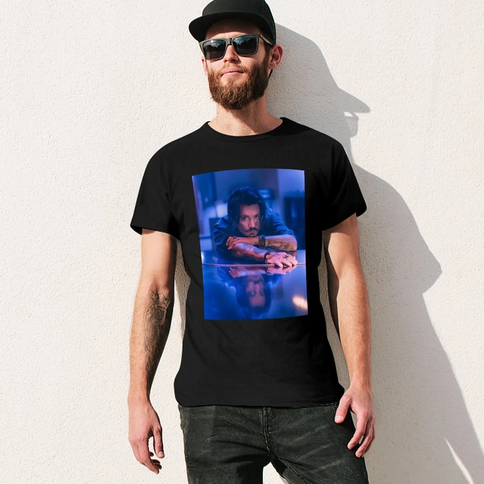 تي شيرت جوني ديب أزرق بمقاسات كبيرة تي شيرت برسومات عتيقة للرجال