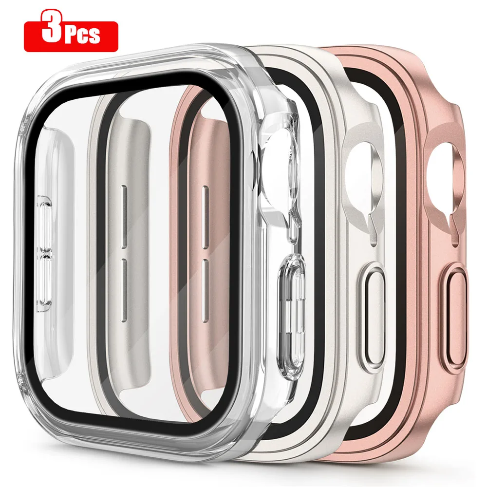 3 Pack Tempered Glass Cover For Apple Watch Series 1 2 3 4 5 6 7 8 Case Screen Protector For iWatch 40mm 41mm 44mm 45mm Shell