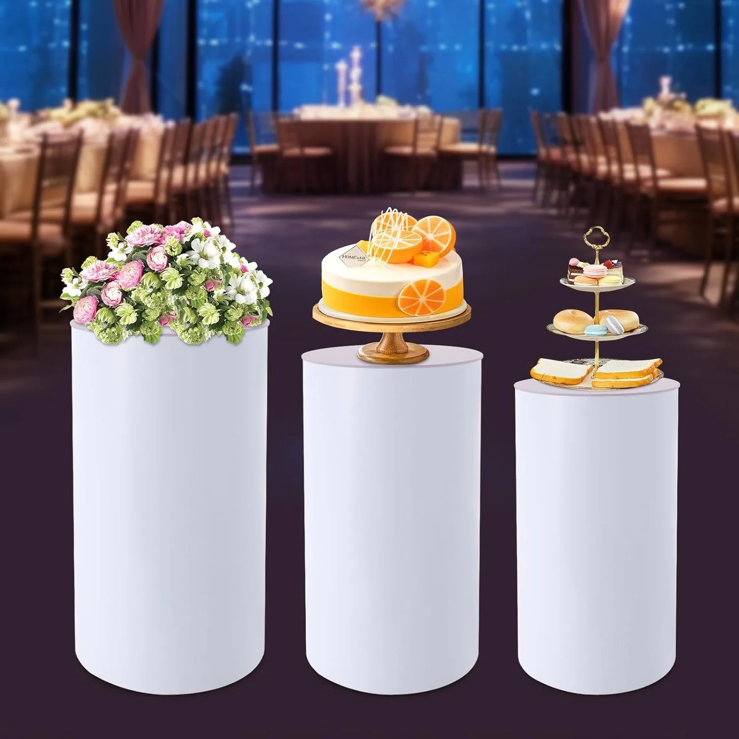 

Cylinder Pedestal Stands 3 Pcs Pedestal Display Plinth Pillars for Party 72.75 Lbs Round Cylinder Tables Cake Stands for Birthday Parties (White)