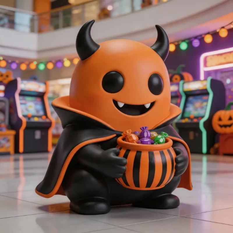 Imaginative contemporary resin modern art sculptures with unique structures, decorative elements, and Halloween themes
