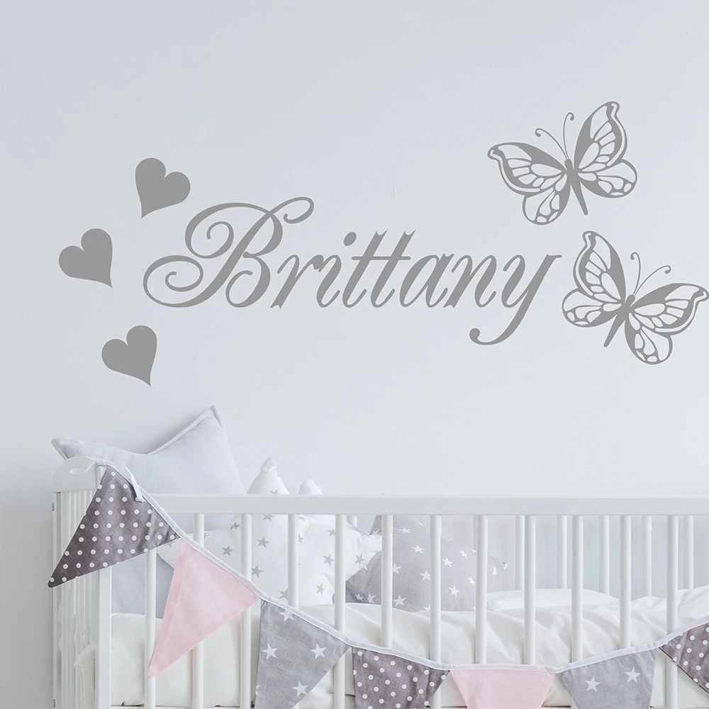 DECALYANG Posh Personalised Name With Butterflies And Hearts Wall Sticker  Bespoke Custom Kids Girls Bedroom Nursery Decal DZ-22 - AliExpress, image size:1000x1000