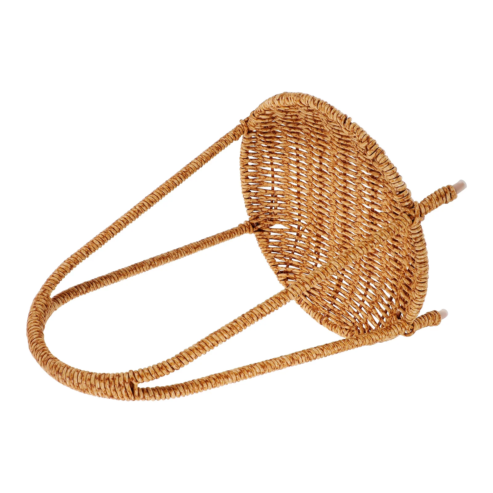 

Rattan Style Snack Round Single Layer Portable Fruit Bowl Decorative Bread Tray Multi Function Food Serving Home Kitchen Dining