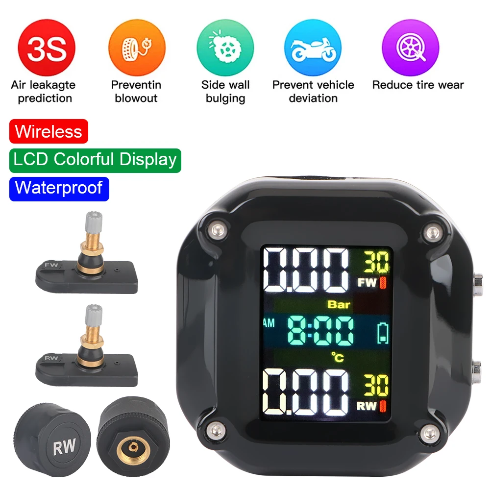

Tyre Temperature Motor Tire Pressure Monitoring Alarm System With 2 External Sensors Security Alarm System Internal sensor