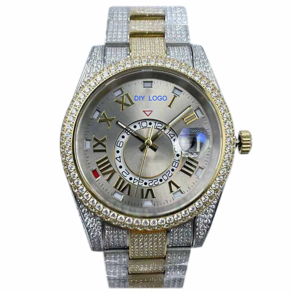 Customized Logo42mmmen's automatic watch, diamond watch with Roman numeral mechanical movement, men's gift