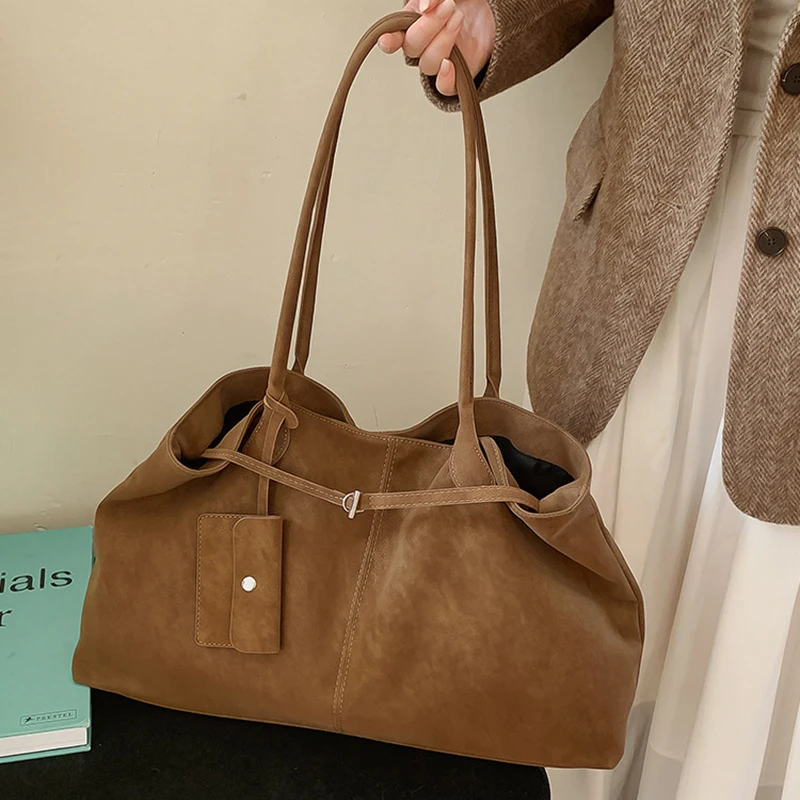 

Women's Frosted Leather Shoulder Bag Large Capacity Belt Design Tote Handbag Ladies Minimalist Underarm Hobo Shoulder Bag Purse