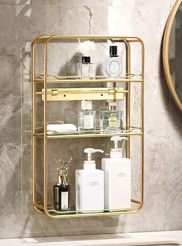 Imagem -06 - Ouro Multi-camada Rack de Armazenamento Pia de Banheiro Montada na Parede Skincare Rack de Armazenamento Acessórios do Banheiro e Organizador