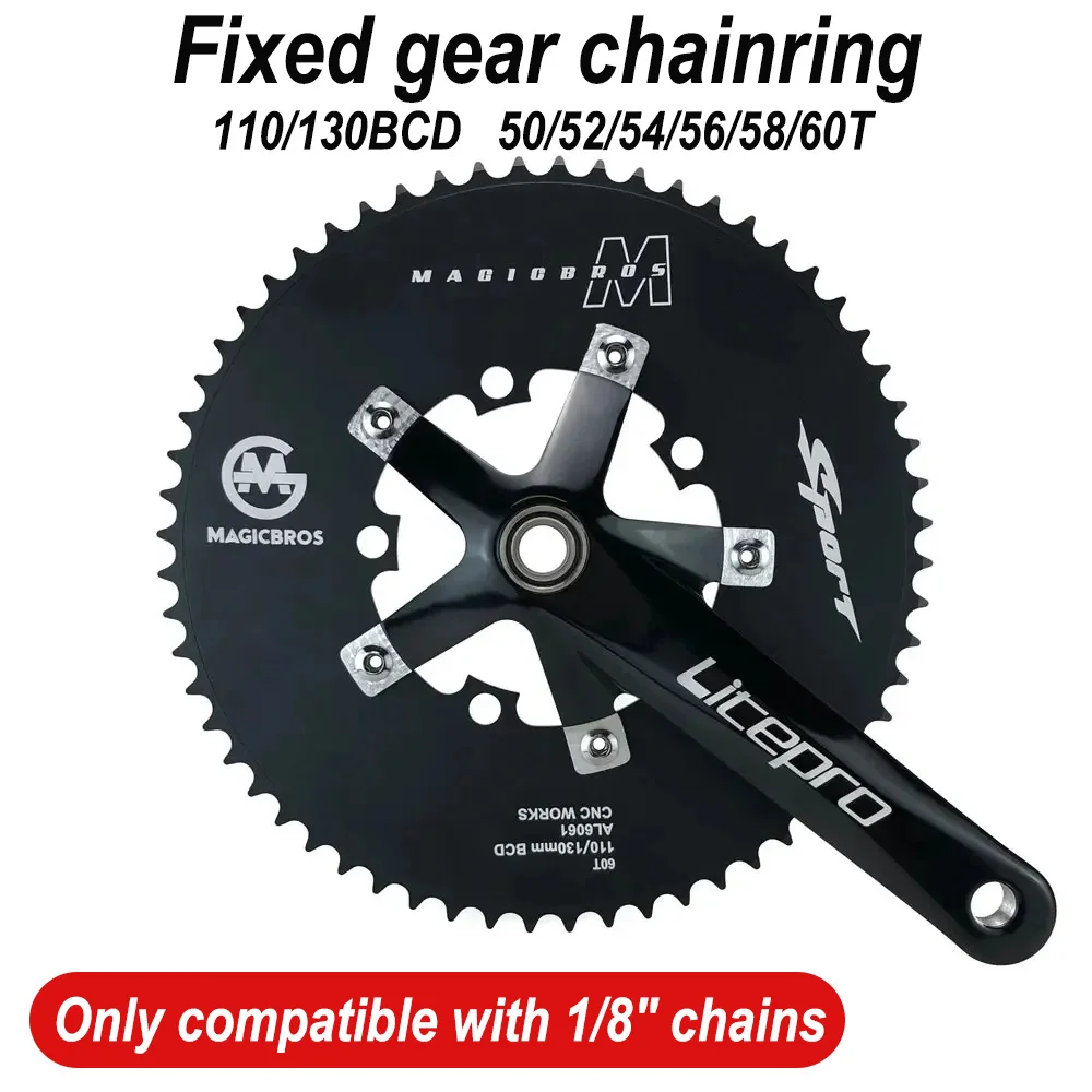 

MAGICBROS BCD 110MM/130MM Dual Use Fixed Gear Bike Round Chainring 50/52/54/56/58/60T Only compatible with 1/8" chains
