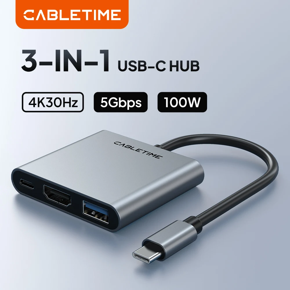 CABLETIME 3 in 1 Hub HDMI TV HUB for Nintendo Switch 4K Portable 3 in 1 USB C Hub for Macbook Pro TV Samsung Dell PC