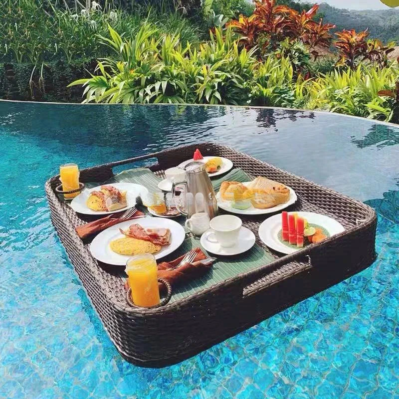 Swimming Accessories Pool Drink Cup Stand Float Party Beverage Mattresses Rattan Tray Nordic Fruit Storage Plate Handmade Water