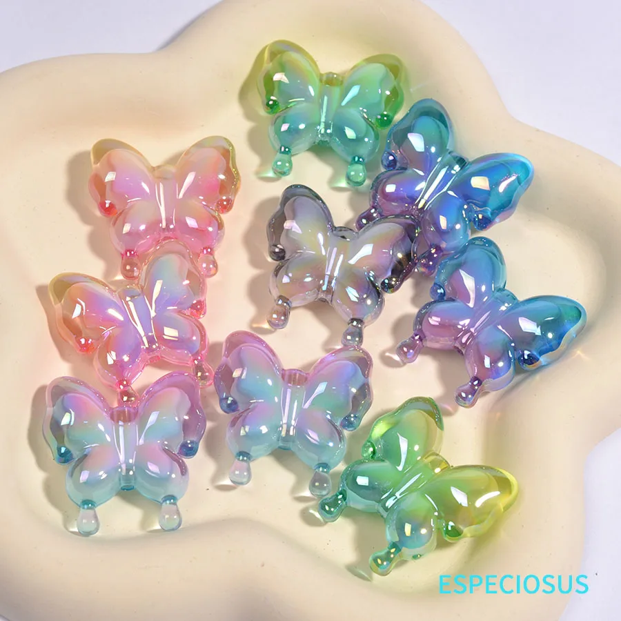 Transparent Multi Color Butterfly Bead Beads UV Plated Insect Charms Necklace Pendant Department DIY Fashion Jewelry Accessories