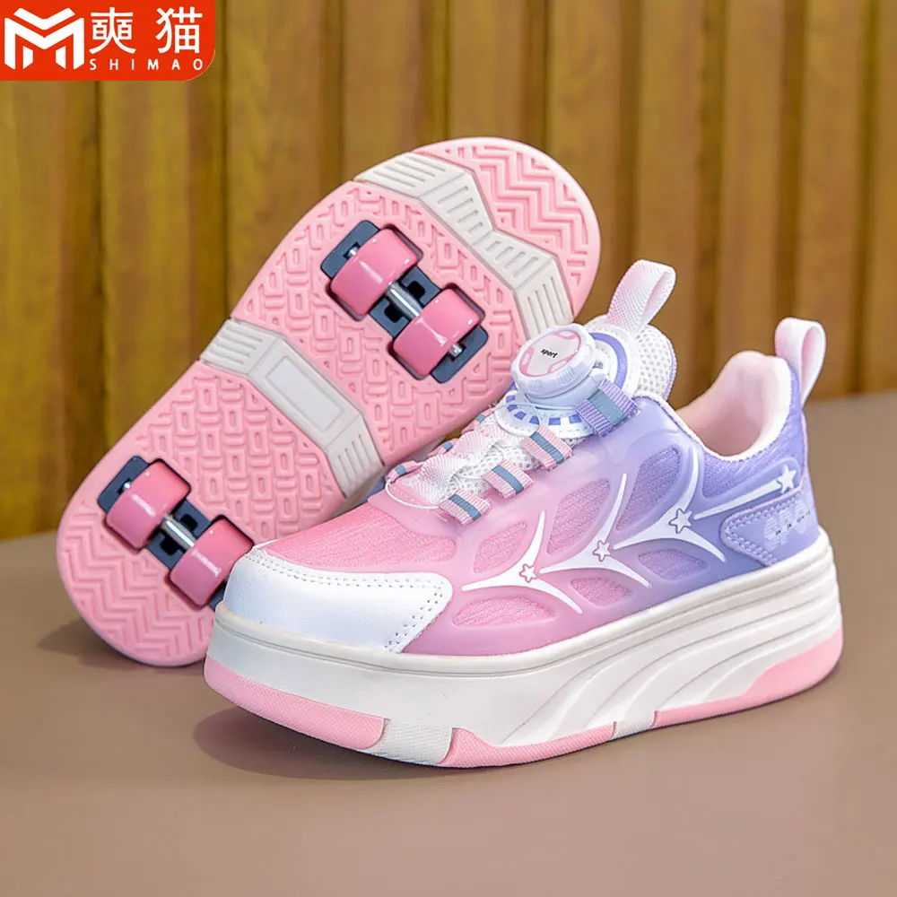 

Kid's Four Wheels Roller Skates Shoes Boy Girl Sports Skate Shoes Summer Autumn Children Teenagers Outdoor Speed Sneaker Shoes