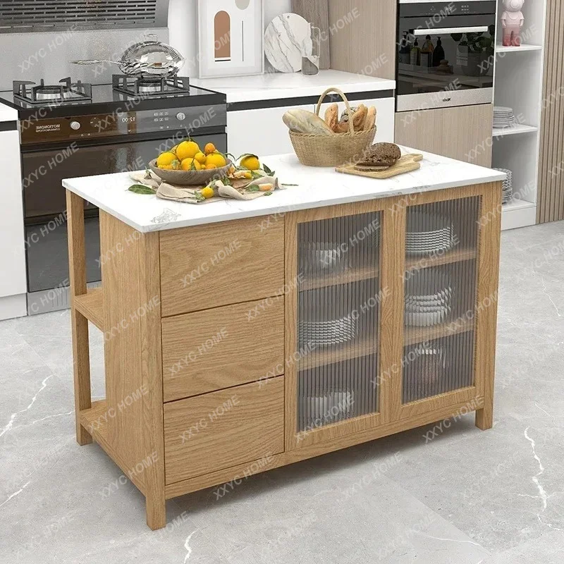 Lsolid wood dining side locker marble kitchen Nakajima cooking table storage counter