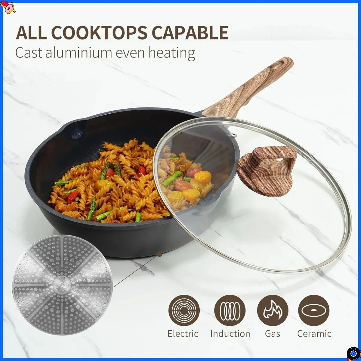 Cast Aluminum Frying Pan Set 14-Piece, Ceramic Coated Nonstick with Lids for Cooking