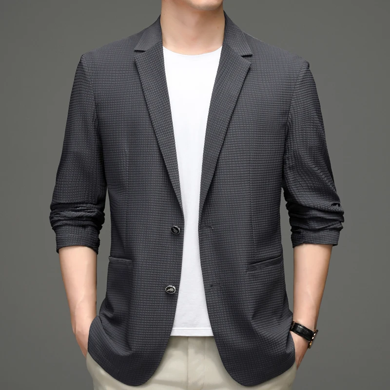 2024 Spring New Men\'s Suit Jacket Wrinkle Resistant Elastic Solid Color Fashion Handsome Thin Casual Trend Single Suit  M-4XL