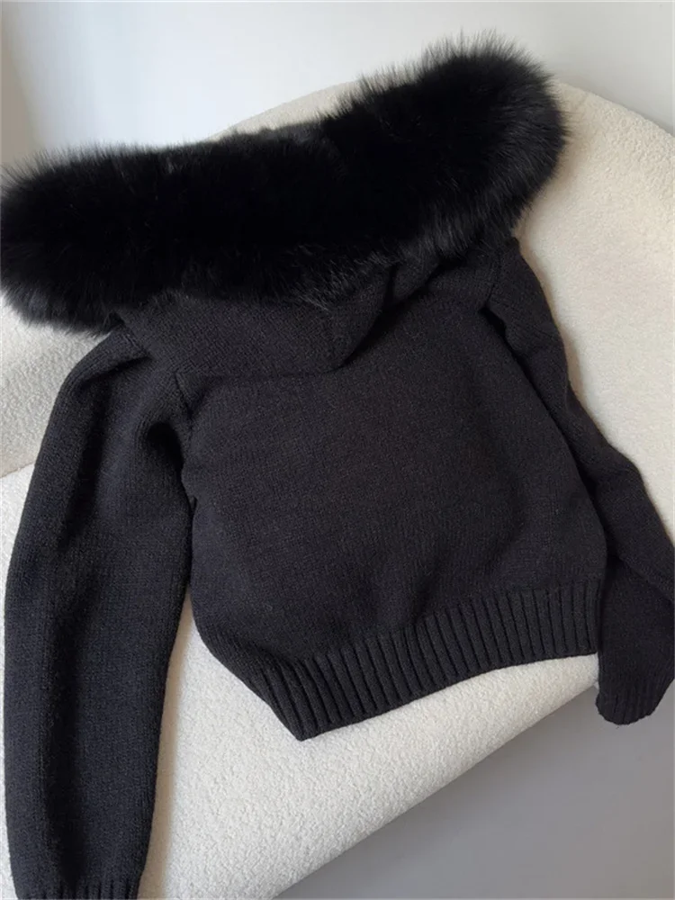 Winter Luxury Warm Fur Feather Cardigan Female Zipper Casual Patchwork Hoodie Knitwear Outwear Women's Faux Fur jacket New