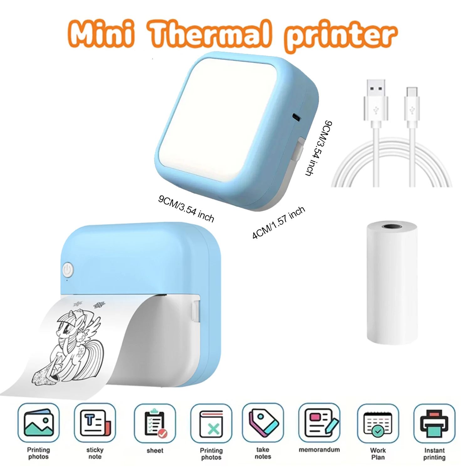 Portable Ink-free Printer Thermal Paper Stickers Paper Mini Printers Labels Maker Printer for Error Printing Photo Printing