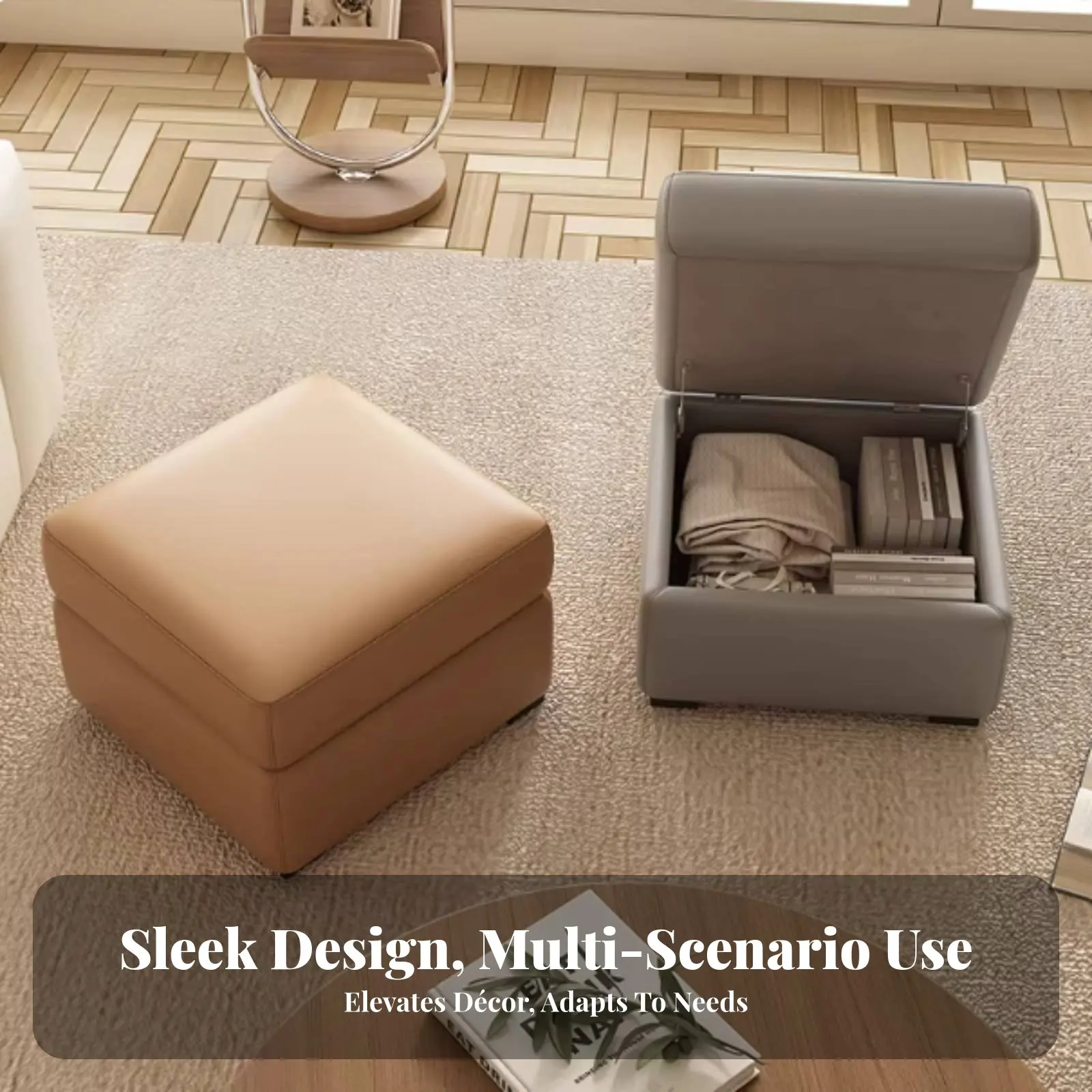 Tufted Storage Ottoman Padded Seat Upholstered Bench Multi-Functional Multi-Purpose for Families, Adults, Living Room, Hallway