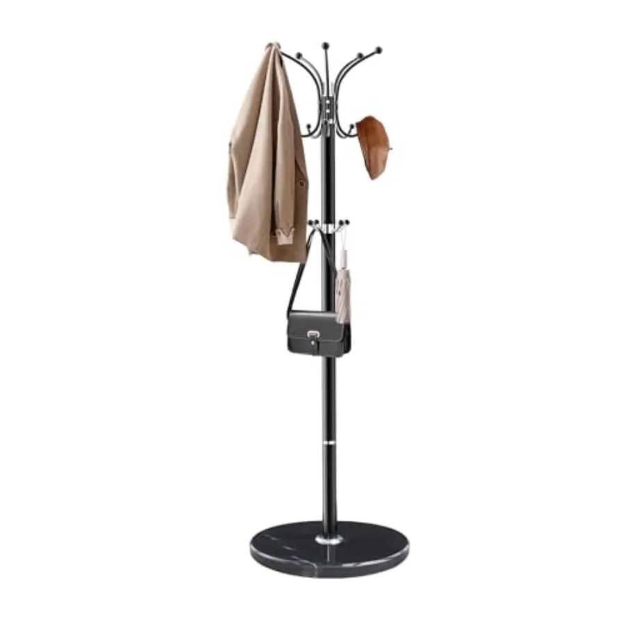 

Metal Coat Rack with Natural Marble Base360°Rotary Coat Rack Stand with 14 Hooks Modern Freestanging Coat Racks Black Coat Jack