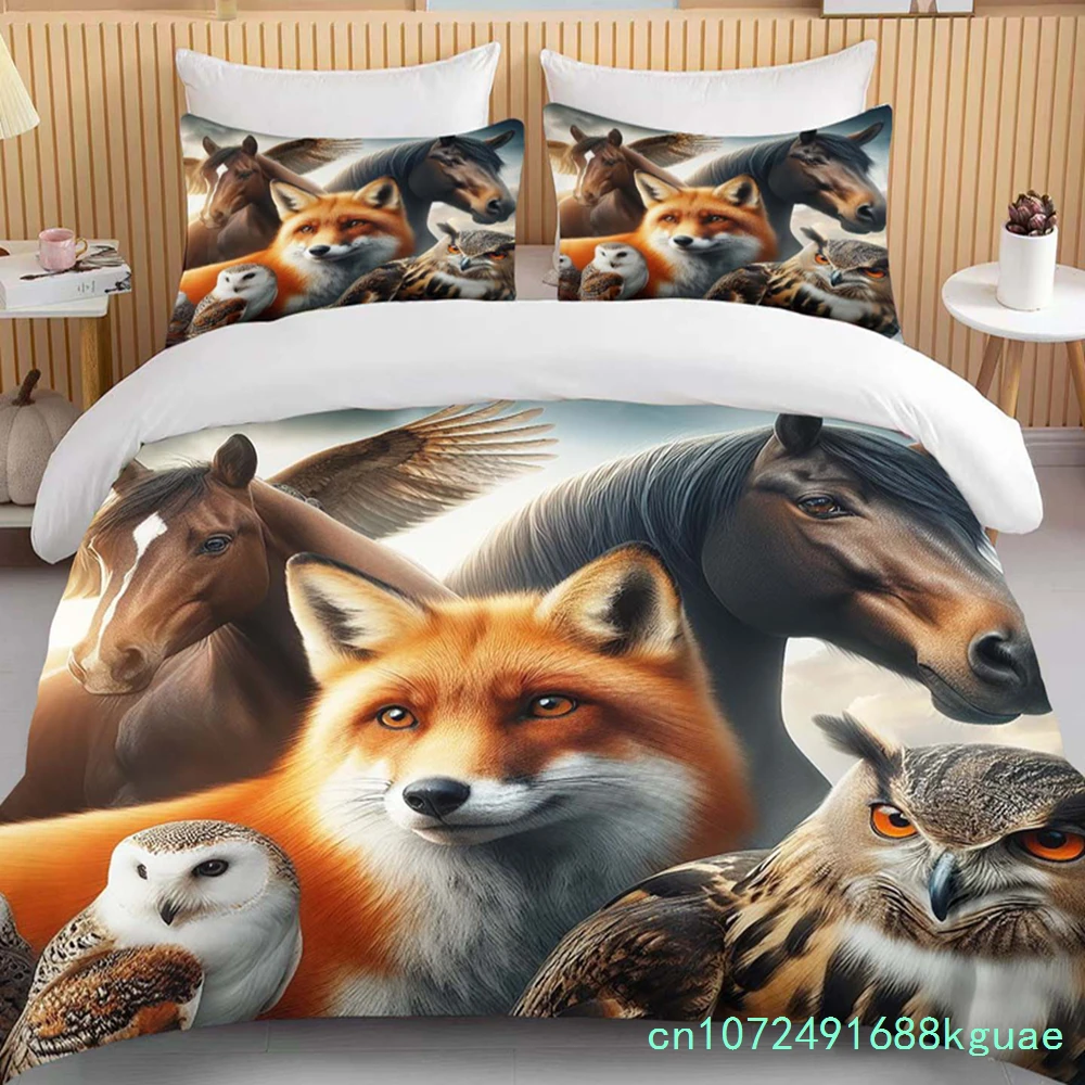 Lion Fox Horse Eagle Wolf   Bedding Set Duvet Cover 1 Duvet Cover 2 Pillowcases Adult And Child Bedding Set Luxury Holiday Gifts